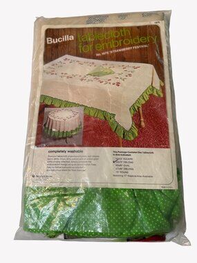 Bucilla Stamped Embroidery Tablecloth Strawberry Festival 52"x70" Oblong